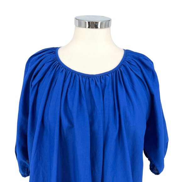 Madewell Shirred Puff-Sleeve Top Blue Cotton Silk Size Small NWT - Picture 2 of 10